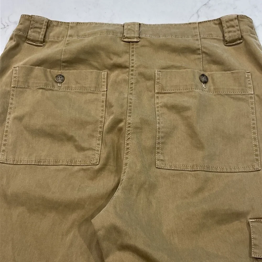Joie Wide Leg High Waist Pants Sz 14 Cargo Pocket Tan Tencel Cotton Stretch‎